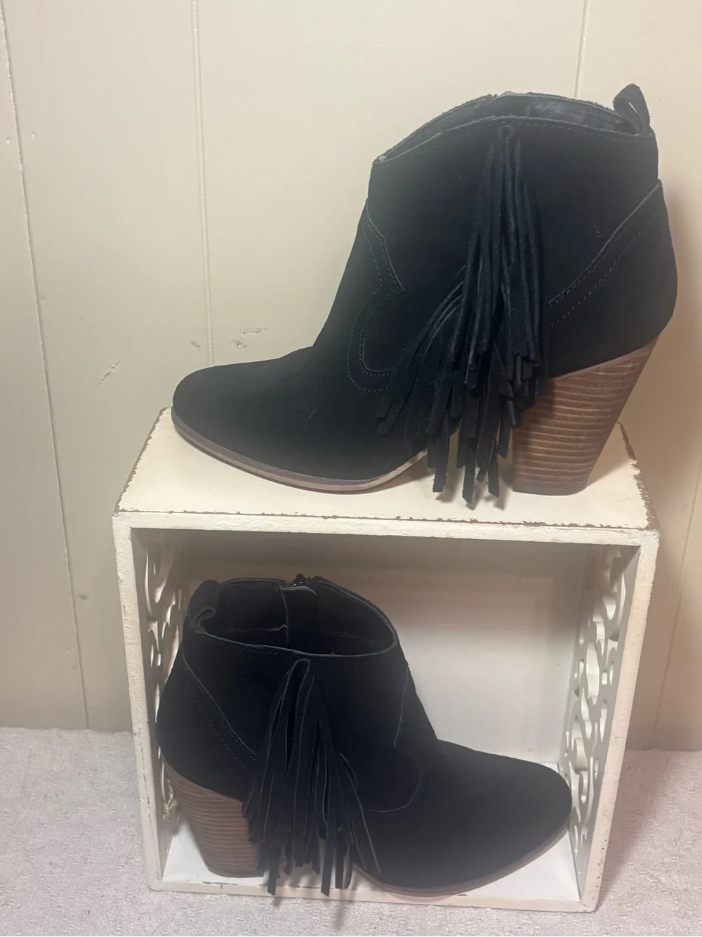 Steve Madden Black Suede Ankle Booties with Stacked Wood Heel